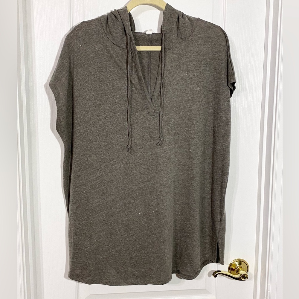 Alternative Hooded Tie Neck Cap Sleeve Tee Heather Taupe Size 2X